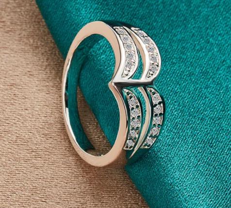 925 Sterling Silver Double Line Women Man Fashion Wedding Engagement Party Charm Ring