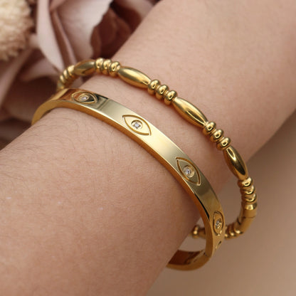 Fashion Stainless Steel Crystal Charm Gold Color Bracelet Women's Bangle