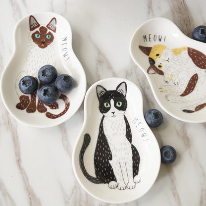 Ceramic Japanese Tableware Cat Kitten Soy Sauce Dish Dipping Saucer Plates