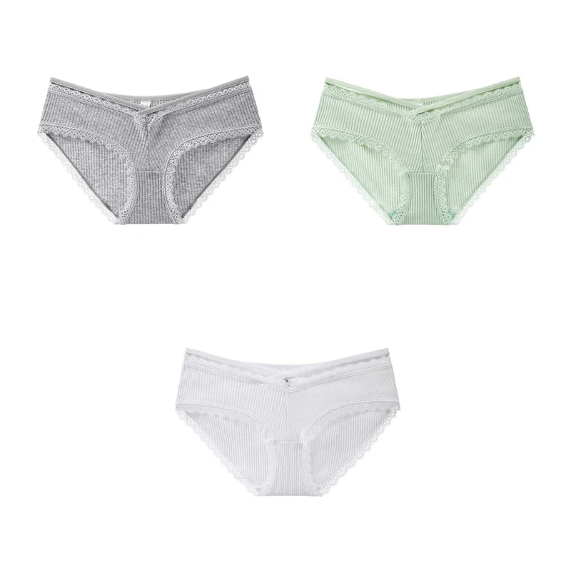 3Pcs Cotton Briefs Underwear Women Solid Soft Underpants Low-Rise Panties