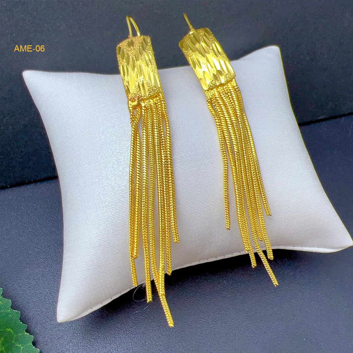 Dubai Ethiopia Tassel Gold Color African Women Bridal Wedding Drop Earrings