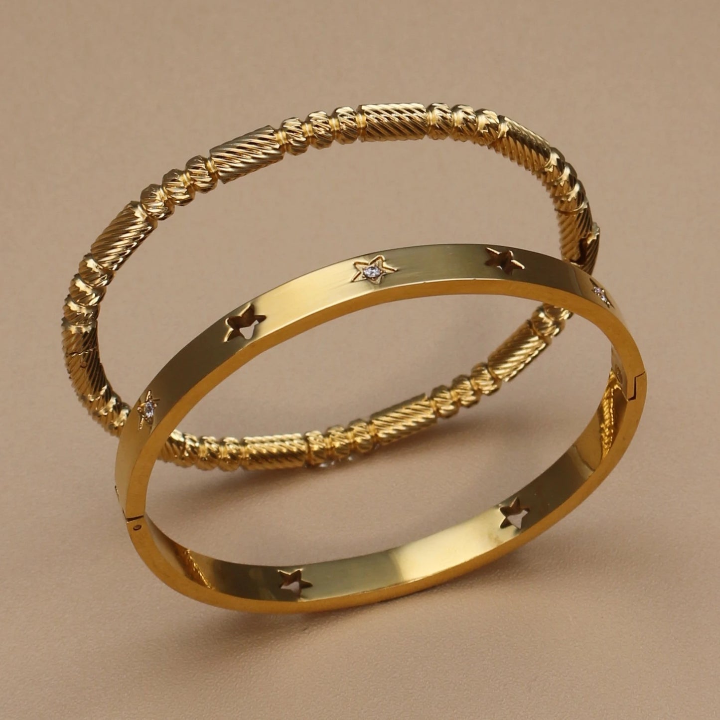 Fashion Stainless Steel Crystal Charm Gold Color Bracelet Women's Bangle