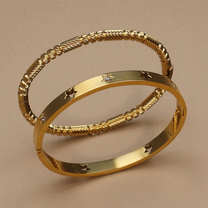 Fashion Stainless Steel Crystal Charm Gold Color Bracelet Women's Bangle