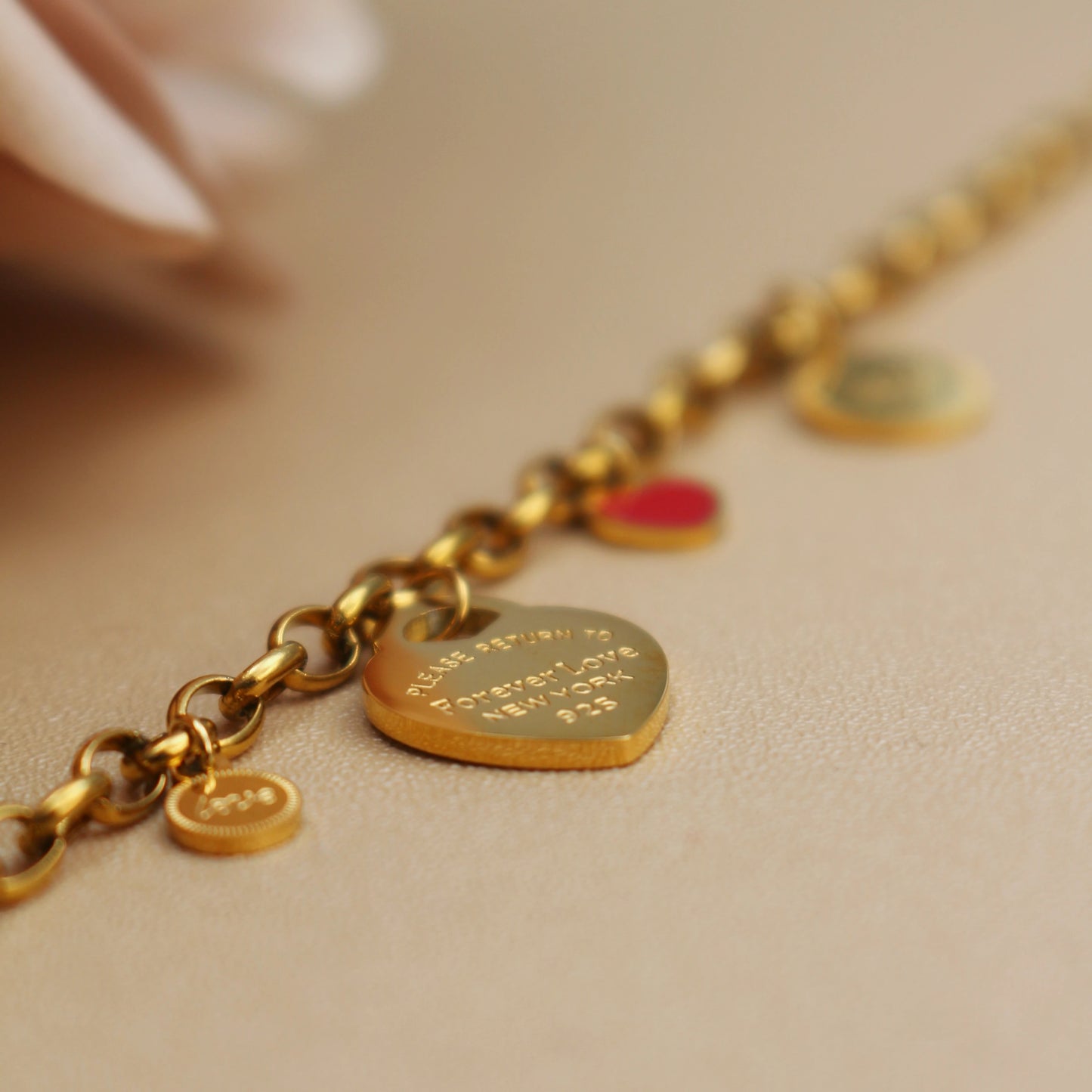 Women Fashion Stainless Steel Gold color Bangle LOVE Heart Pendant LOVE Bracelet