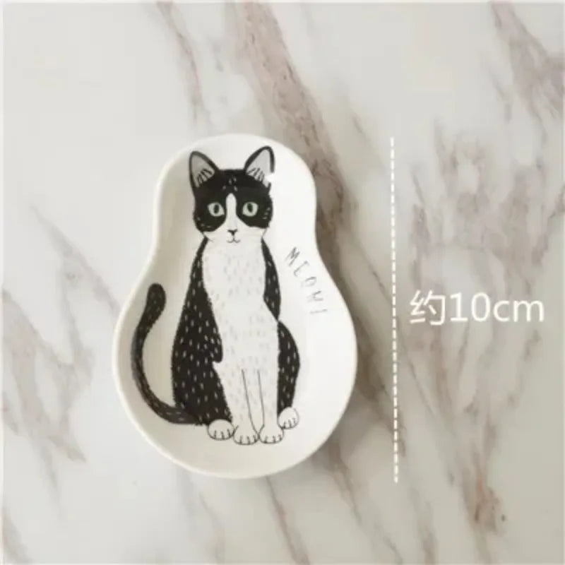 Ceramic Japanese Tableware Cat Kitten Soy Sauce Dish Dipping Saucer Plates