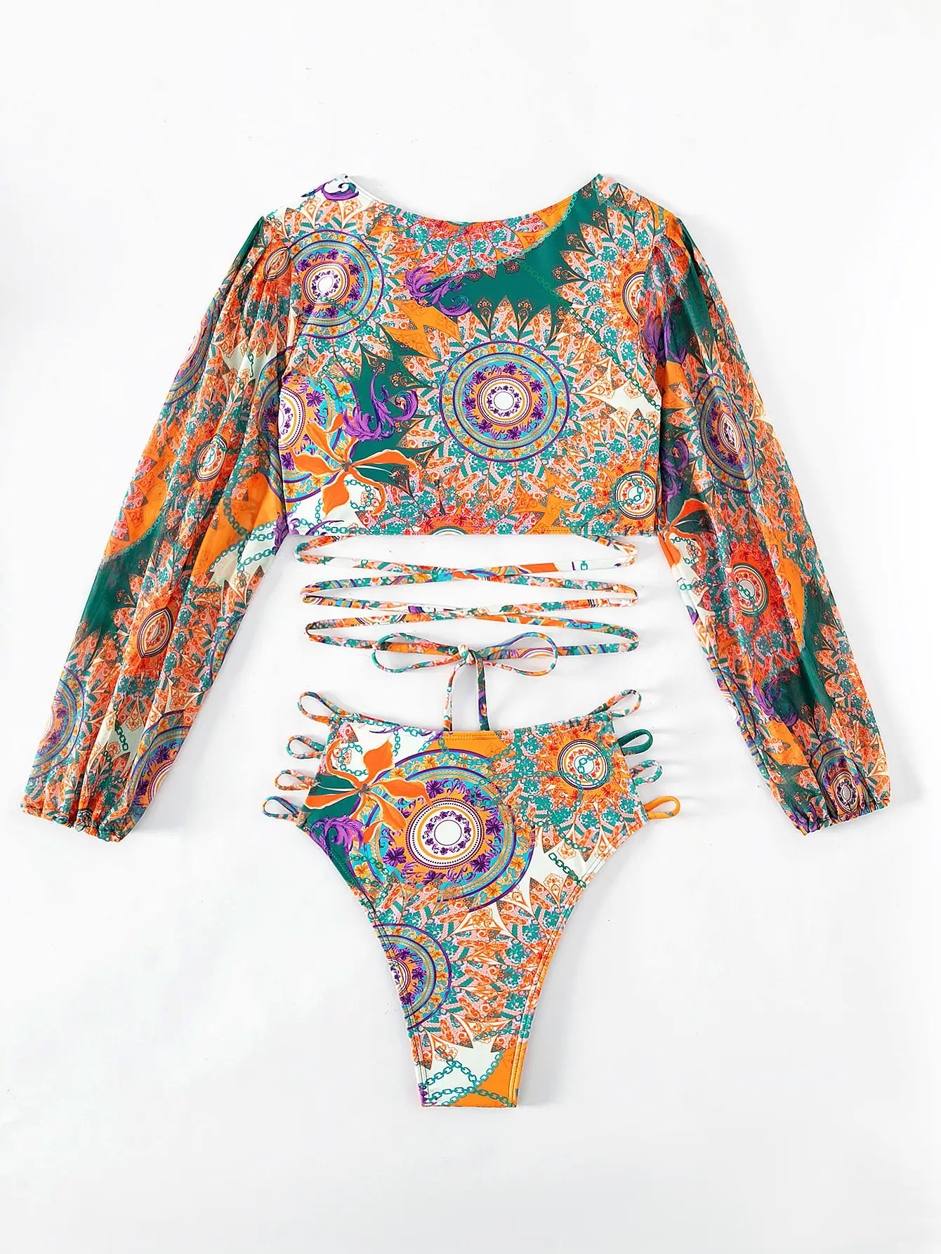 Long Sleeve Swimsuit Women Printed Foral Swimwear High Waist Bathing Swimming Suit