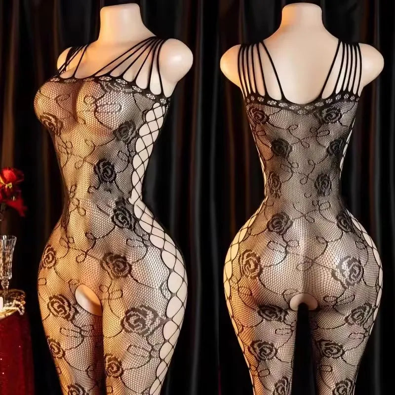 Sexy Erotic Open Crotch Bodystockings Hollow Pantyhose Fishnet Crotchless Jumpsuit