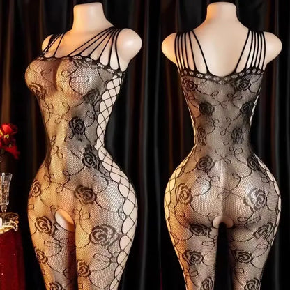 Sexy Open Crotch Bodystocking Mesh Bodysuit Crotchless Costumes Sleeveless Catsuit Erotic Lingerie