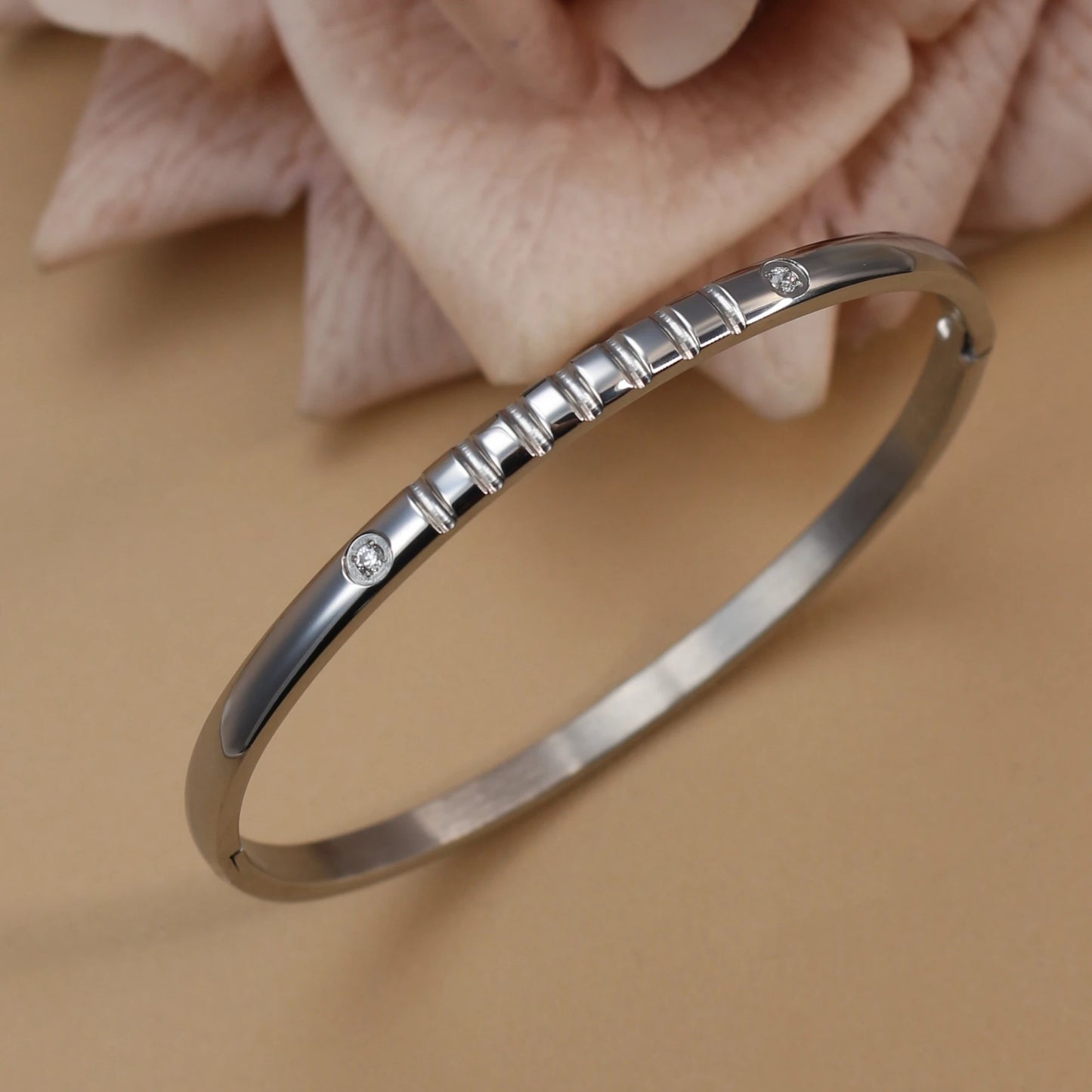 Vintage 18K Plated Stainless Steel Crystal Women's Fashion Bangles Bracelet