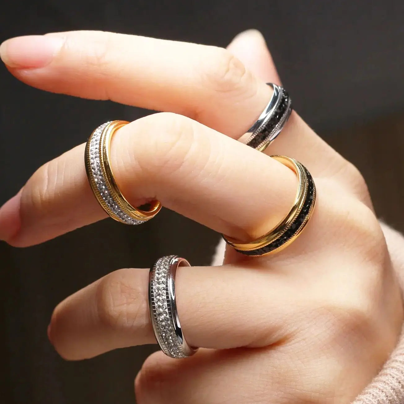 Women Zircon Stainless Steel Love Brand 18k Gold Color Wedding Ring