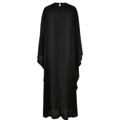 Women Satin Cloak Long Sleeve Loose Kaftan Fashion O Neck Long Dress