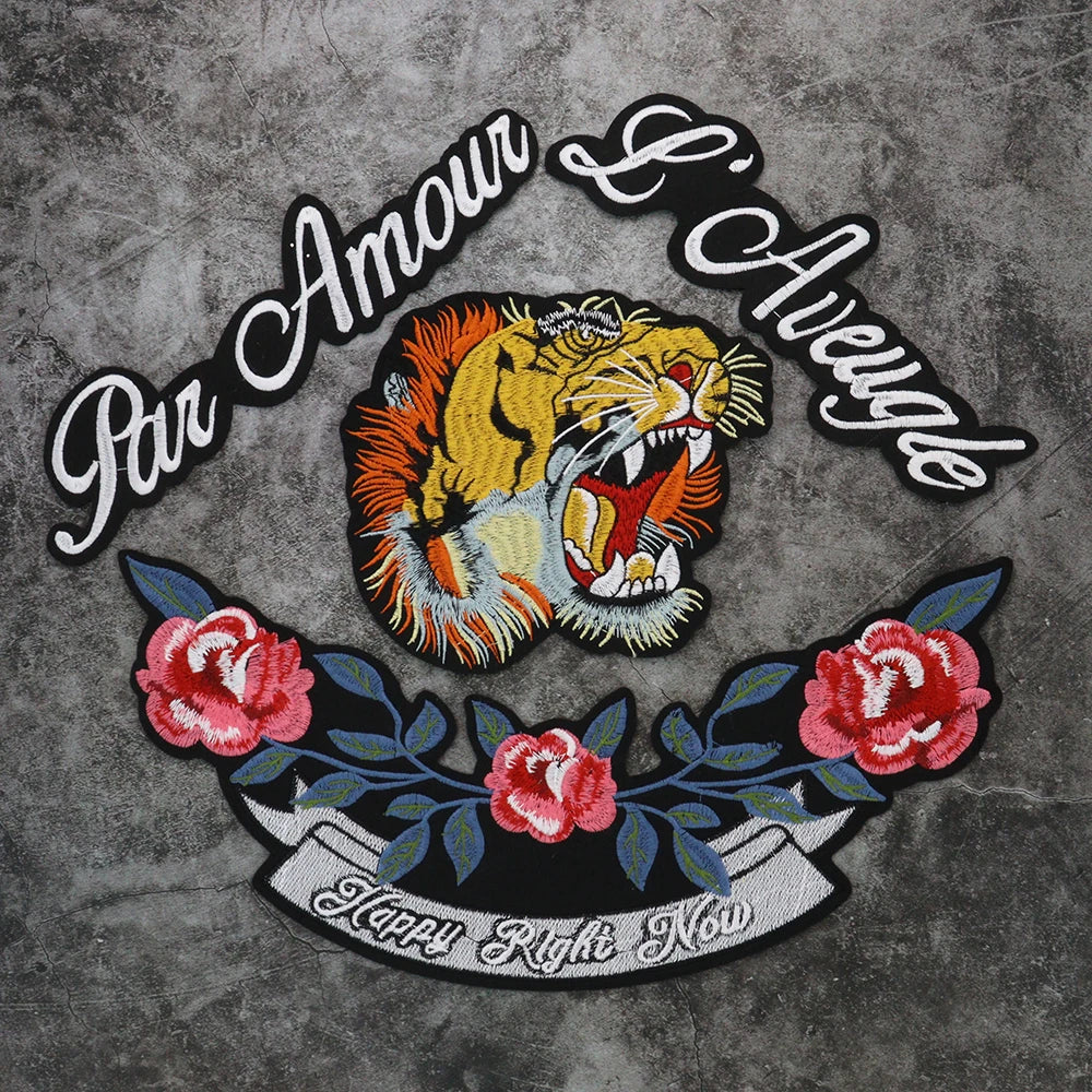 Embroidery letter Flower Tiger Head Patch Appliques Iron on Patches Badge Clothes Sewing