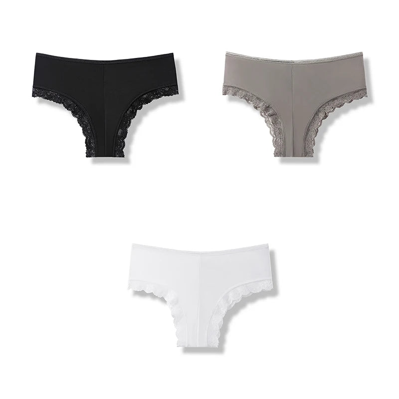 3Pcs Sexy Underwear Briefs Seamless Lingerie Hollow Out Underpants Lace Panties