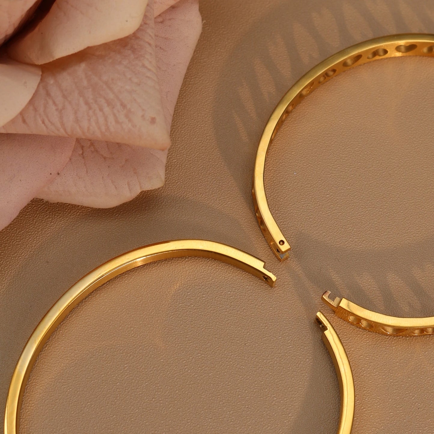 18K Gold-Plated LOVE Stainless Steel Zircon Openwork Bangle Bracelet Women's Jewelry