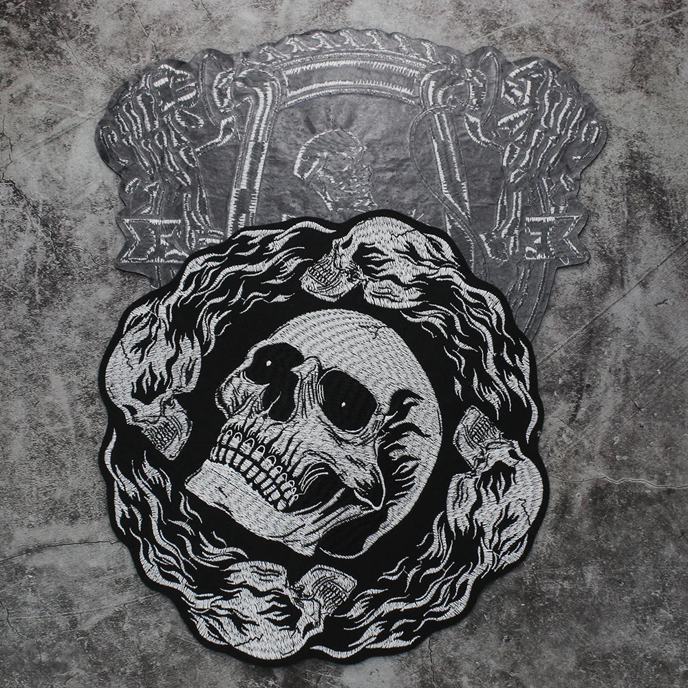 Skull Biker Cool Embroidery Patch Appliques Iron on Patches for Clothing Sewing