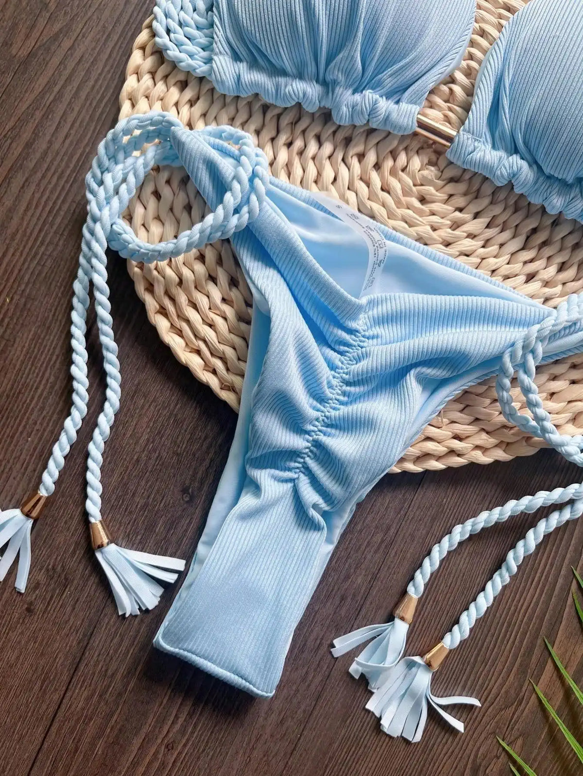 Women Swimsuit Braiding Rope Bikini Set Two-piece Triangle Solid Swimwear Bathing Suit Brazilian