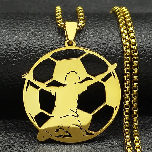 Women Men Soccer Football Goalkeeper Stainless Steel Gold Silver Color Sports Spirit Chain Necklace Pendant