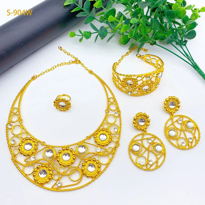 Ethiopian 24K Gold Plated Women African Bridal Wedding Large Pendant Necklace Earrings Bracelet Ring