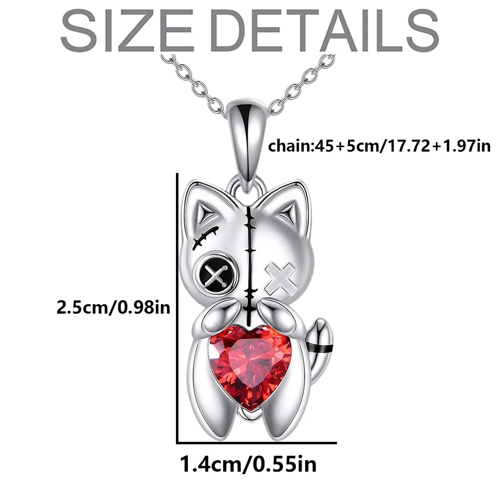 Women Fashion Halloween Creative Cat Voodoo Doll Red Heart Pendant Necklace