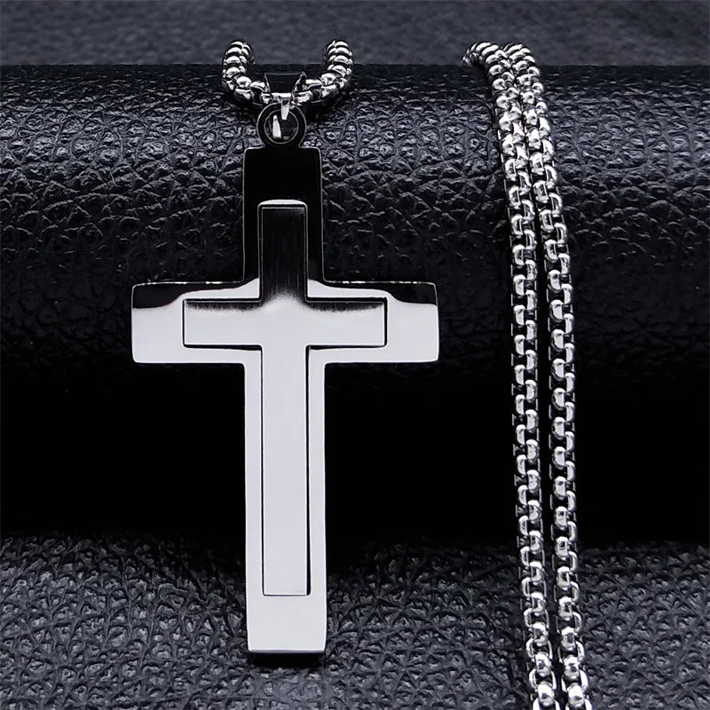 Men Fashion Cross Gold Stainless Steel Choker Cross Stainless Steel Choker Pendant Necklace
