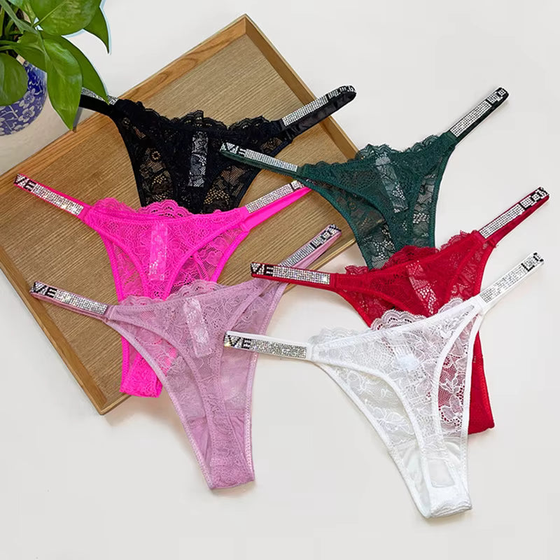 Sexy Girls Women Seamless Underwear Rhinestone G-String Thong Low Rise Briefs Panties