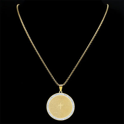 Women Men Stainless Steel Jesus Lord Prayer God Cross Bible Spanish Verse Necklace