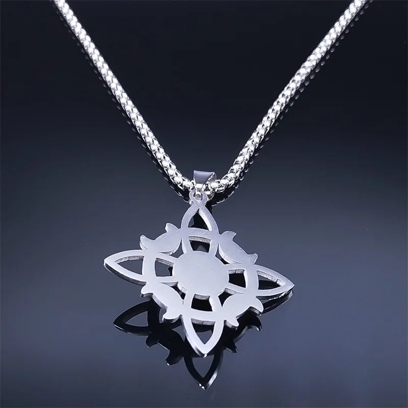 Stainless Steel Natural Stone Witch Amulet Wicca Celtic Knot Triple Moon Goddess Necklace