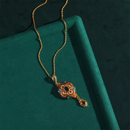Women Hollowed Out Carvings Oval Enamel Dubai Gold Color Petal Pendant Necklace Earrings Rings