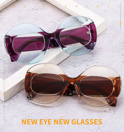 Men Women Retro Oval Clear Gradient Lens Shades UV400 Fashion Round Glasses Sunglasses