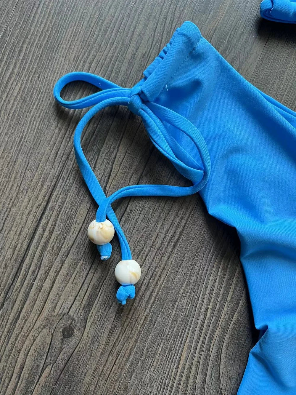 Solid Color Bikini Swimsuit Hanging Neck Rope Split Swimsuit 2-piece Beachwear Suit