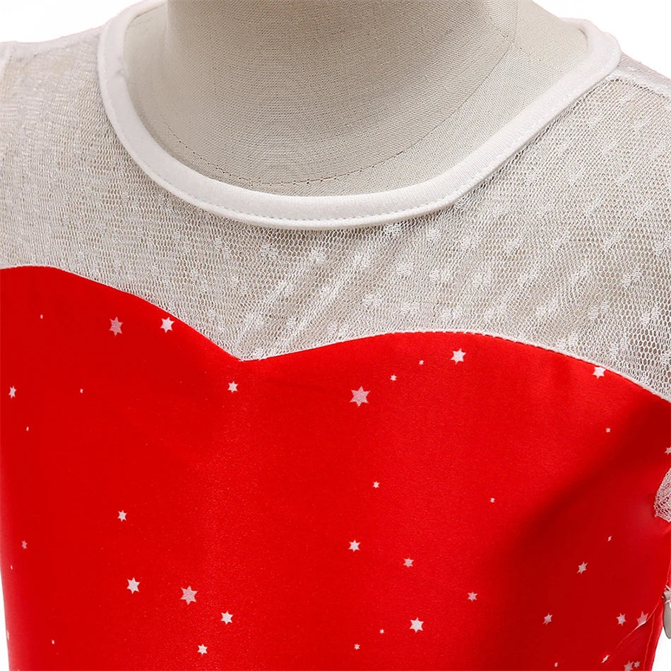 Kids Girls Princess Cartoon Santa Claus Snowflake Costume Xmas Party Print Dress