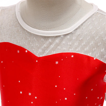 Kids Girls Princess Cartoon Santa Claus Snowflake Costume Xmas Party Print Dress