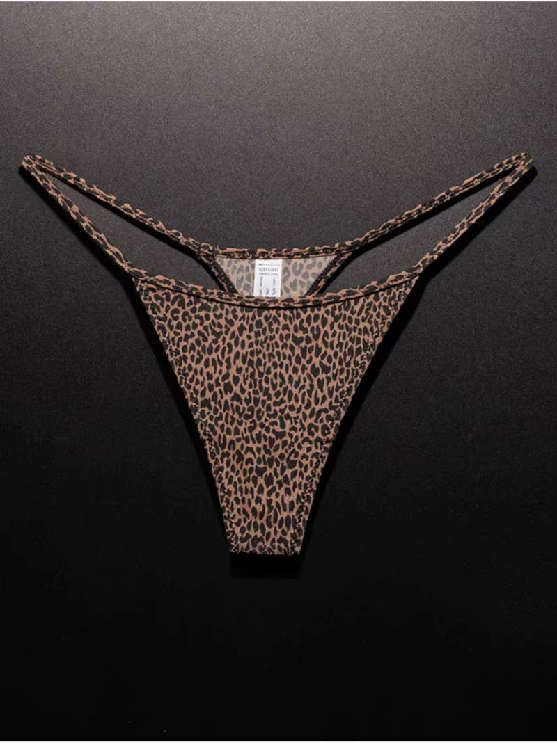 Women Low Waist G-String Leopard Briefs Thong Ice Slik T-back Underwear Seamless Panties