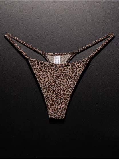 Women Low Waist G-String Leopard Briefs Thong Ice Slik T-back Underwear Seamless Panties