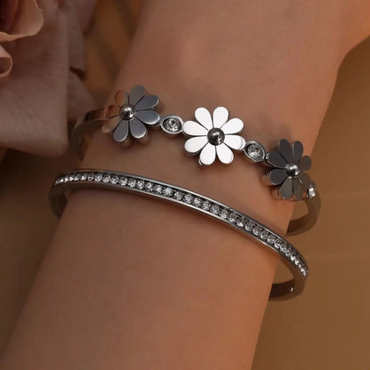 Delicate Crystal Shape Stainless Steel Gold Color Women's Bracelet Bangles