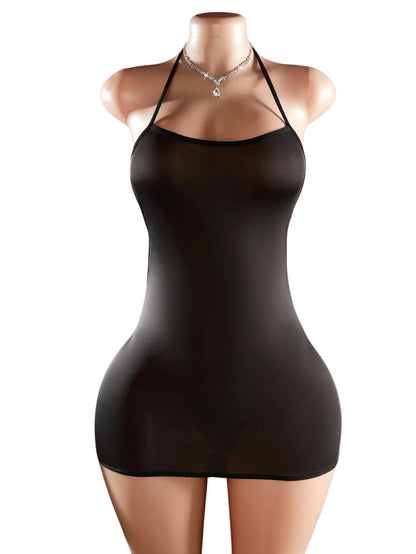 Sexy Babydoll Thong Body Curved Tight Fitting Suspenders Silk Sleepwear Bodystocking Dress