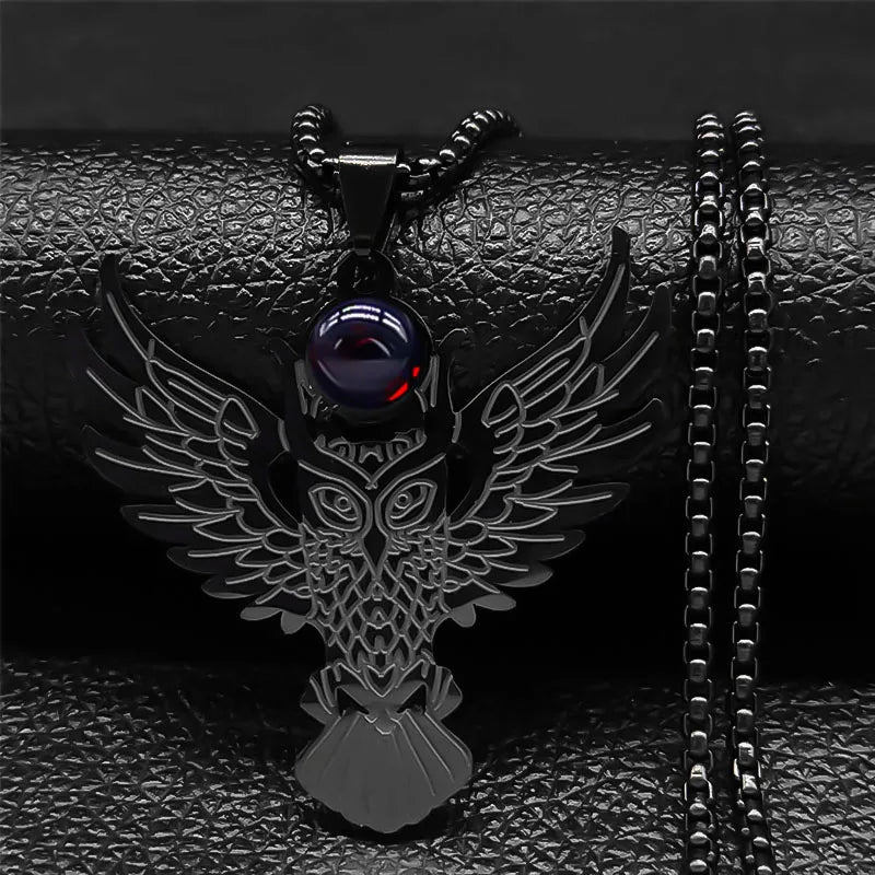 Men Stainless Steel Gothic Black Witchcraft Dragon Satan Viking Wolf Owl Wizard Necklace