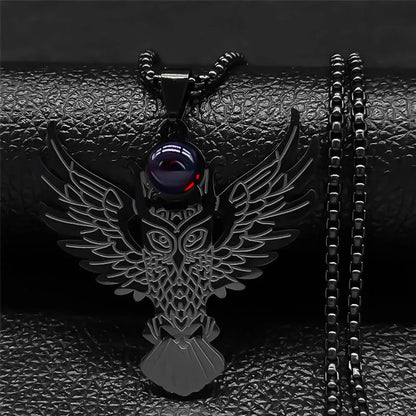 Men Stainless Steel Gothic Black Witchcraft Dragon Satan Viking Wolf Owl Wizard Necklace