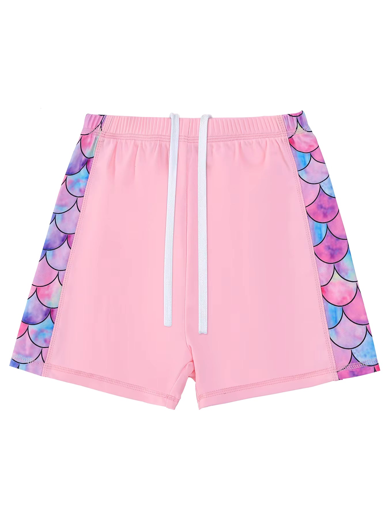 2pcs Kids Girls Short Sleeve Tops Swim Shorts Scale Print Patchwork Beach Bathing Swimwear