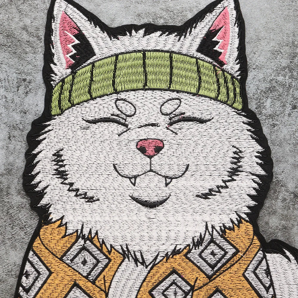 Japanese Cartoon Noodle-Eating Cloak Cat Embroidered Patches Iron on Badges Twill Craft Sticker Clothes