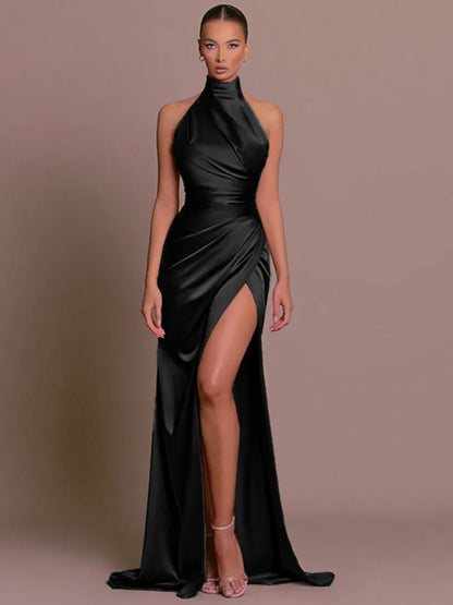 Halter Sleeveless thigh High Split Maxi Fashion Backless Bodycon Club Party Evening Long Dress