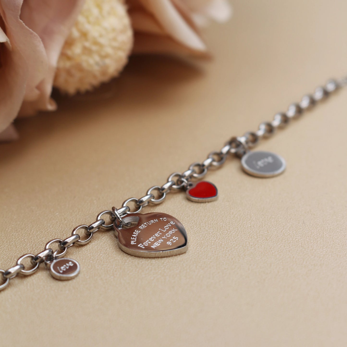 Women Fashion Stainless Steel Gold color Bangle LOVE Heart Pendant LOVE Bracelet