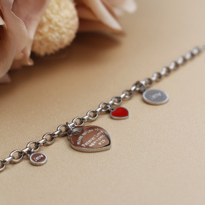 Women Fashion Stainless Steel Gold color Bangle LOVE Heart Pendant LOVE Bracelet