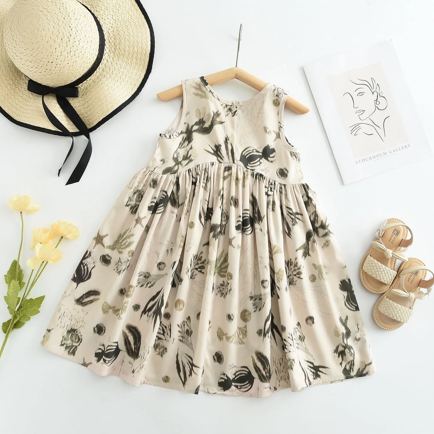 3-7yrs Kids Girls Floral Print Sleeveless Flower Beach Birthday Party Dress