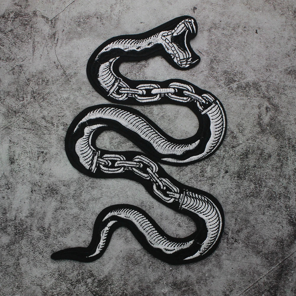 Large Black Snake Embroidery Tiger Maple Leaf Patches for Clothes Patch Stickers DIY Punk Badges for Iron-on Applique