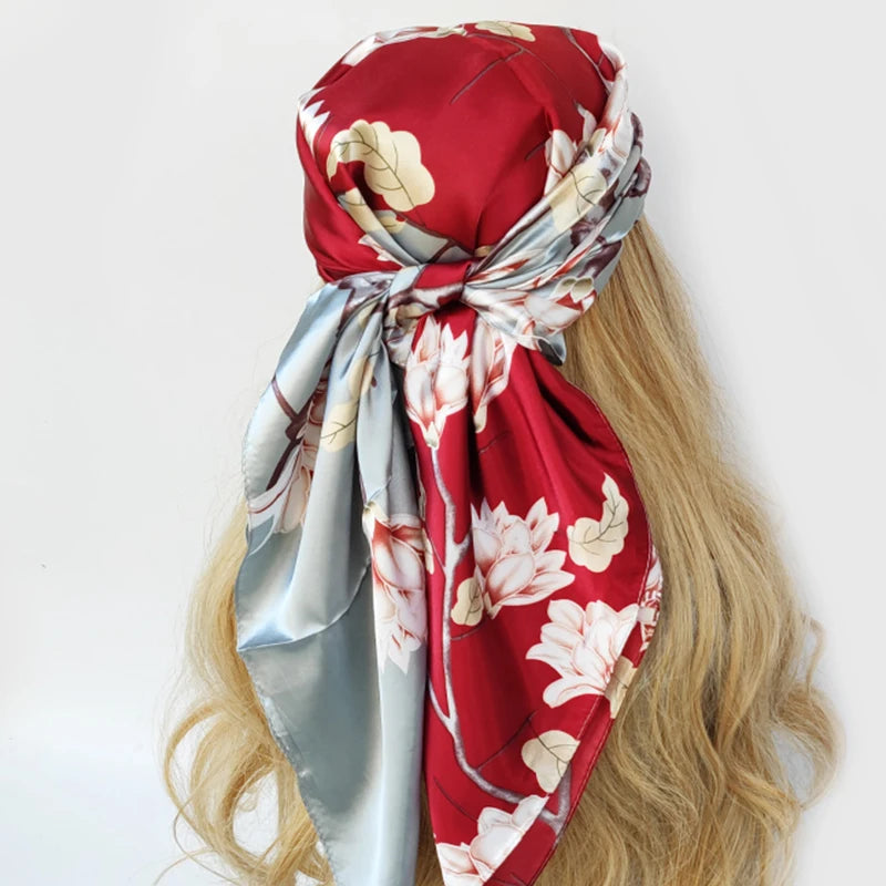 90cm Women Four Seasons Square Silk Satin Bandana Wrap Shawl Scarves Scarfs gf08