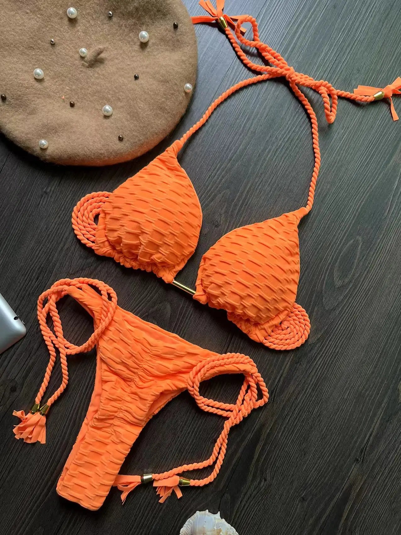 sexy bikini set w/ braided straps and split swimsuit 2-piece beach swimsuit