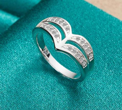 925 Sterling Silver Double Line Women Man Fashion Wedding Engagement Party Charm Ring