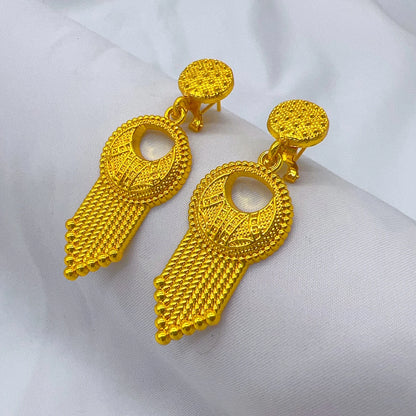 African Dubai Big 24K Gold Plated Women Wedding Indian Brazilian Pendant Necklace Earrings
