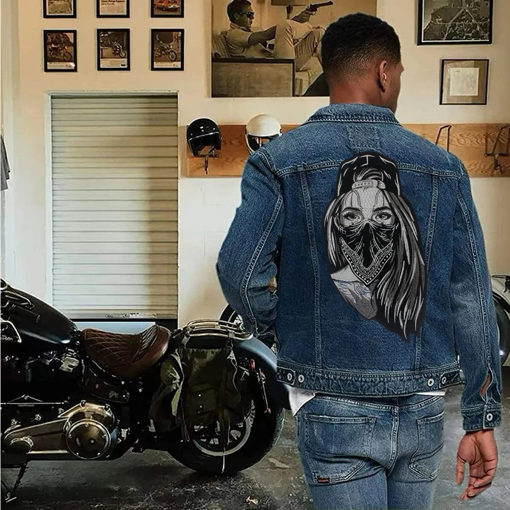 Veiled Girl Patch Large-Size Biker Stickers Embroidered Patch Appliques Iron on Patches Badge Clothes Sewing